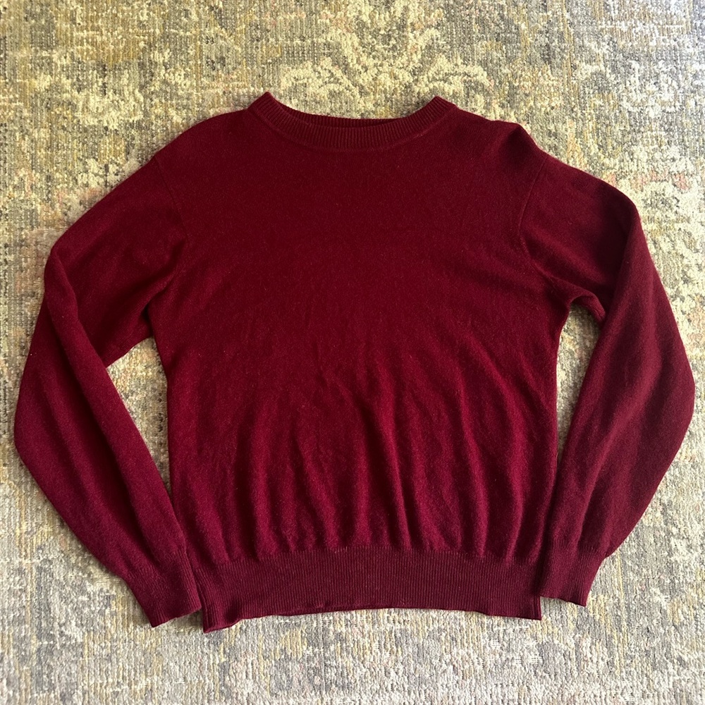 Lord & Taylor Burgundy Maroon 2-Ply Cashmere Crewneck Sweater Vintage Classic